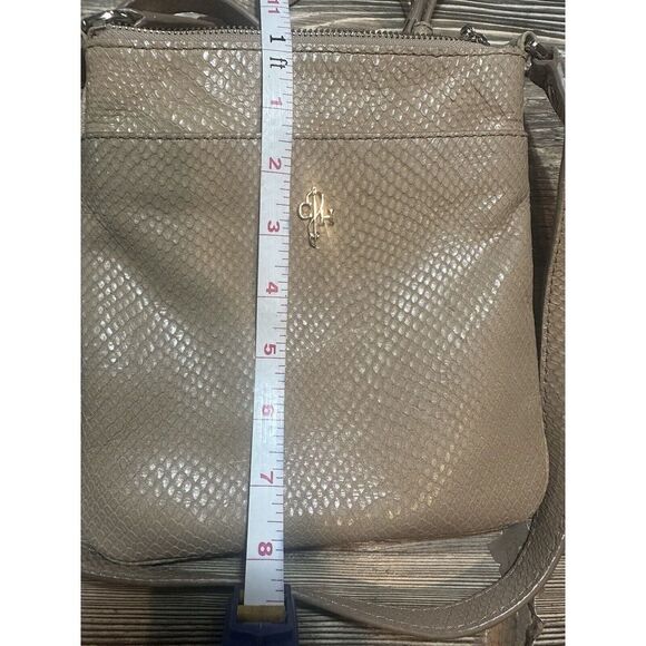 Cole Haan Beige Faux Snakeskin Leather Crossbody Shoulder Bag Orange Lining - Picture 10 of 15